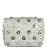 Pre-owned Chanel Small "Eyelets" Flap Bag Silver Metallic Perforated Calfskin Ruthenium Hardware - Thumbnail View 4