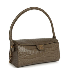 Chanel Barrel Clutch Bag with Chain Dark Khaki Croc Embossed Calfskin Gold Hardware
