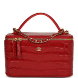 Chanel Small Top Handle Vanity Case Dark Red Croc Embossed Calfskin Gold Hardware - Thumbnail View 1