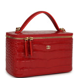 Chanel Small Top Handle Vanity Case Dark Red Croc Embossed Calfskin Gold Hardware - Thumbnail View 2