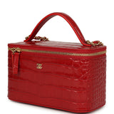 Chanel Small Top Handle Vanity Case Dark Red Croc Embossed Calfskin Gold Hardware - Thumbnail View 5