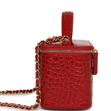 Chanel Small Top Handle Vanity Case Dark Red Croc Embossed Calfskin Gold Hardware - Thumbnail View 3