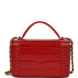 Chanel Small Top Handle Vanity Case Dark Red Croc Embossed Calfskin Gold Hardware - Thumbnail View 4