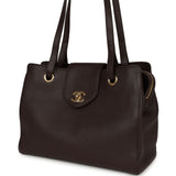 Chanel Small Shopping Tote Dark Brown Grained Calfskin Gold Hardware - Thumbnail View 6