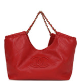 Chanel Small CC Cabas Hobo Bag Dark Red Shiny Calfskin Gold Hardware - Thumbnail View 1