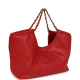 Chanel Small CC Cabas Hobo Bag Dark Red Shiny Calfskin Gold Hardware - Thumbnail View 2