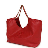 Chanel Small CC Cabas Hobo Bag Dark Red Shiny Calfskin Gold Hardware - Thumbnail View 5