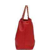 Chanel Small CC Cabas Hobo Bag Dark Red Shiny Calfskin Gold Hardware - Thumbnail View 3