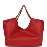 Chanel Small CC Cabas Hobo Bag Dark Red Shiny Calfskin Gold Hardware - Thumbnail View 4