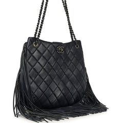 Chanel Paris-Dallas "Into the Fringe" Hobo Bag Navy Blue Distressed Calfskin Aged Ruthenium Hardware