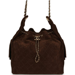 Chanel Medium 25 Hobo Bag Dark Brown Suede Gold Hardware