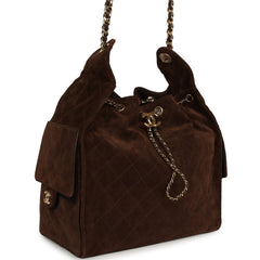 Chanel Medium 25 Hobo Bag Dark Brown Suede Gold Hardware