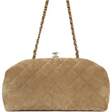 Chanel Large Clutch with Chain Dark Beige Suede Gold Hardware - Thumbnail View 1