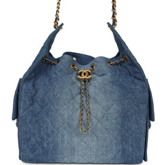 Chanel Medium 25 Hobo Bag Blue Washed Denim Antique Gold Hardware