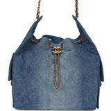 Chanel Medium 25 Hobo Bag Blue Washed Denim Antique Gold Hardware - Thumbnail View 1