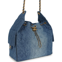 Chanel Medium 25 Hobo Bag Blue Washed Denim Antique Gold Hardware