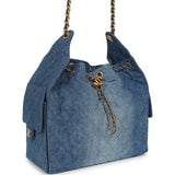 Chanel Medium 25 Hobo Bag Blue Washed Denim Antique Gold Hardware - Thumbnail View 2