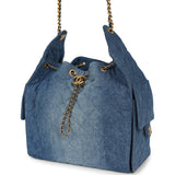 Chanel Medium 25 Hobo Bag Blue Washed Denim Antique Gold Hardware - Thumbnail View 5