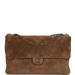 Chanel Maxi "Souplissimo" Large Flap Bag Brown Suede Gold Hardware