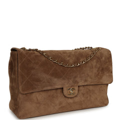 Chanel Maxi "Souplissimo" Large Flap Bag Brown Suede Gold Hardware