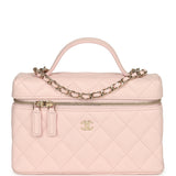 Chanel Top Handle Long Vanity Case with Chain Light Pink Shiny Caviar Light Gold Hardware - Thumbnail View 1