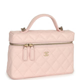Chanel Top Handle Long Vanity Case with Chain Light Pink Shiny Caviar Light Gold Hardware - Thumbnail View 2