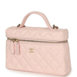 Chanel Top Handle Long Vanity Case with Chain Light Pink Shiny Caviar Light Gold Hardware - Thumbnail View 5