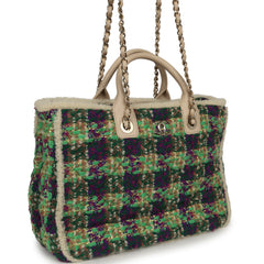 Chanel Large "Furry Tweed" Shopping Bag Multicolored Tweed, Light Beige Calfskin Light Gold Hardware