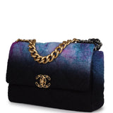 Chanel Large 19 Flap Bag Purple and Blue Wool Tweed Mixed Hardware