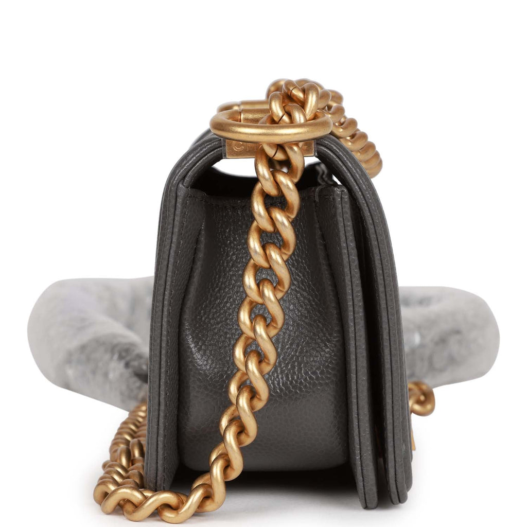 Chanel Mini Boy Bag Grey Caviar Antique Gold Hardware – Madison