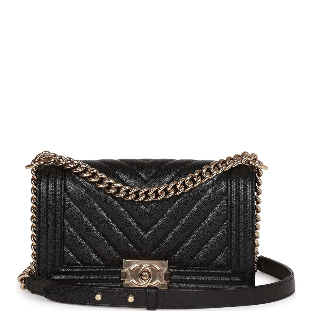 Chanel Medium Boy Bag Black Caviar Light Gold Hardware Madison Avenue Couture