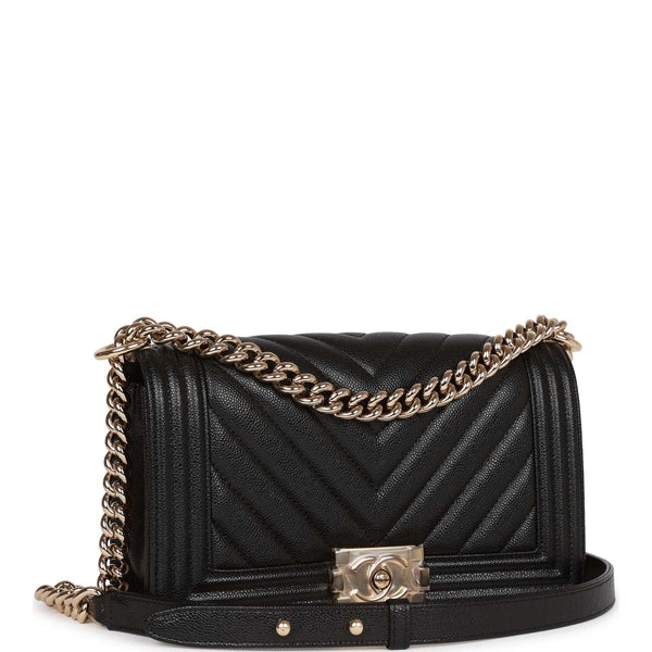 Chanel Medium Boy Bag Black Chevron Caviar Light Gold Hardware – Madison  Avenue Couture