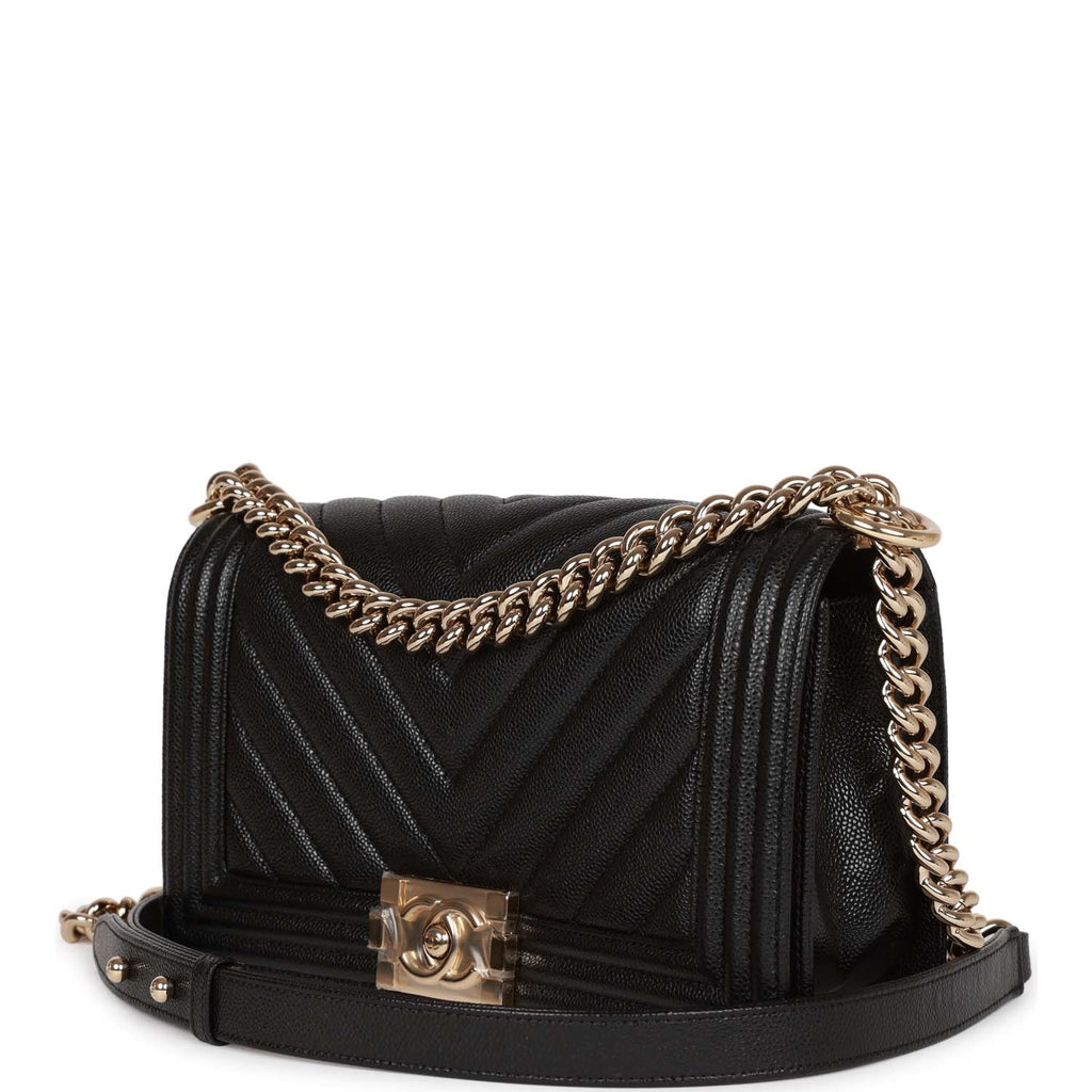 Chanel Medium Boy bag Black Chevron Lambskin Shoulder Handbag with  packaging