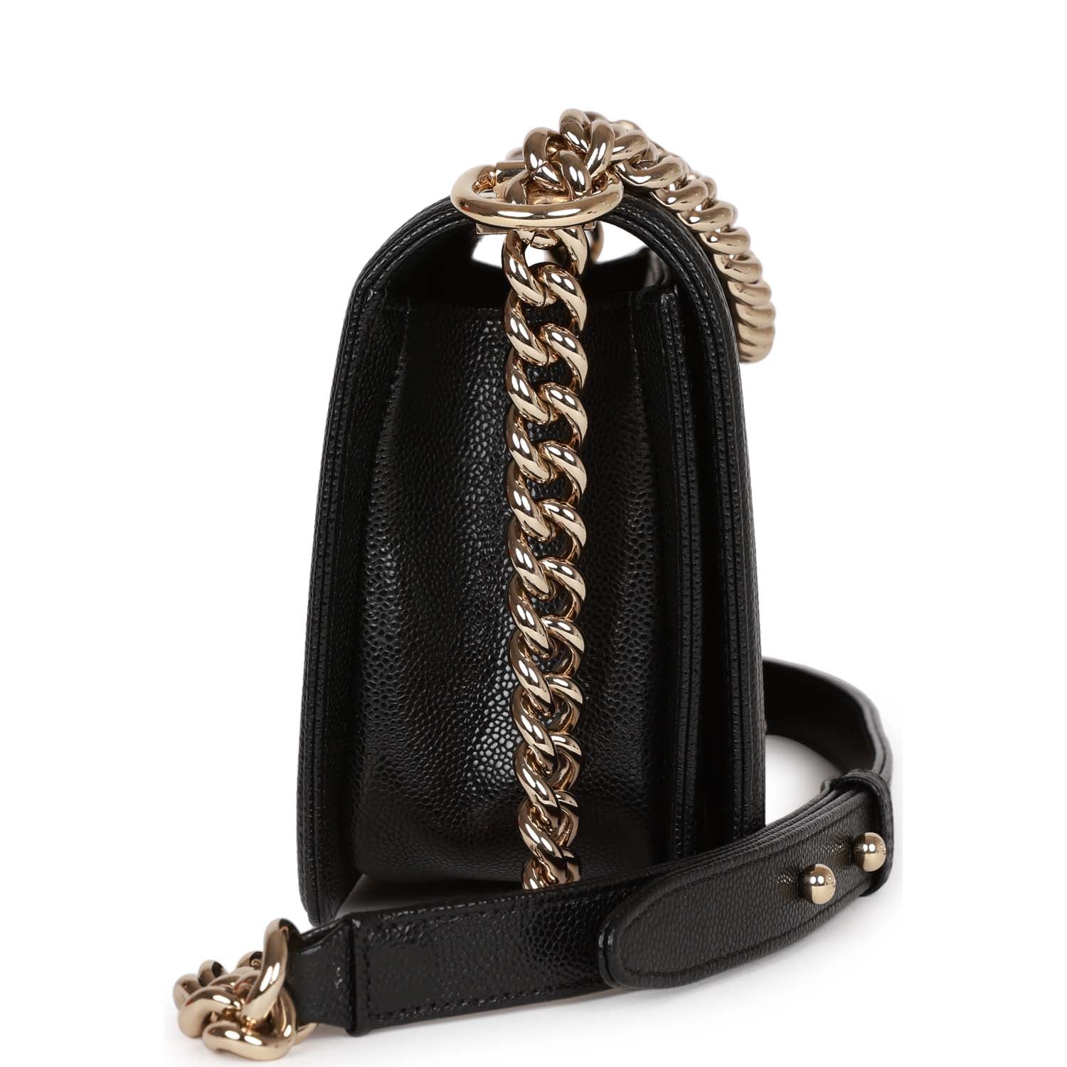 Chanel Medium Boy Bag Black Chevron Caviar Light Gold Hardware ...