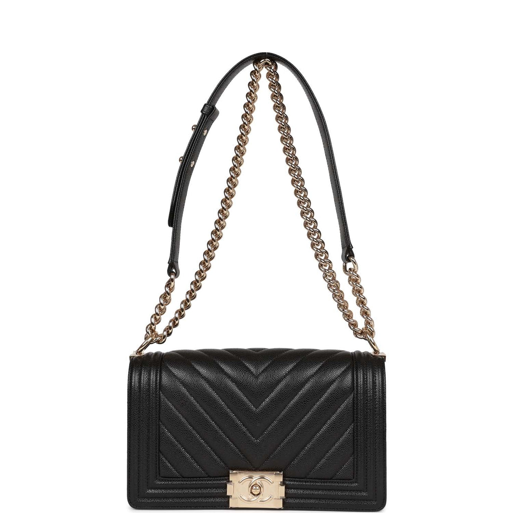 Chanel Medium Boy Bag Black Chevron Caviar Light Gold Hardware – Madison  Avenue Couture