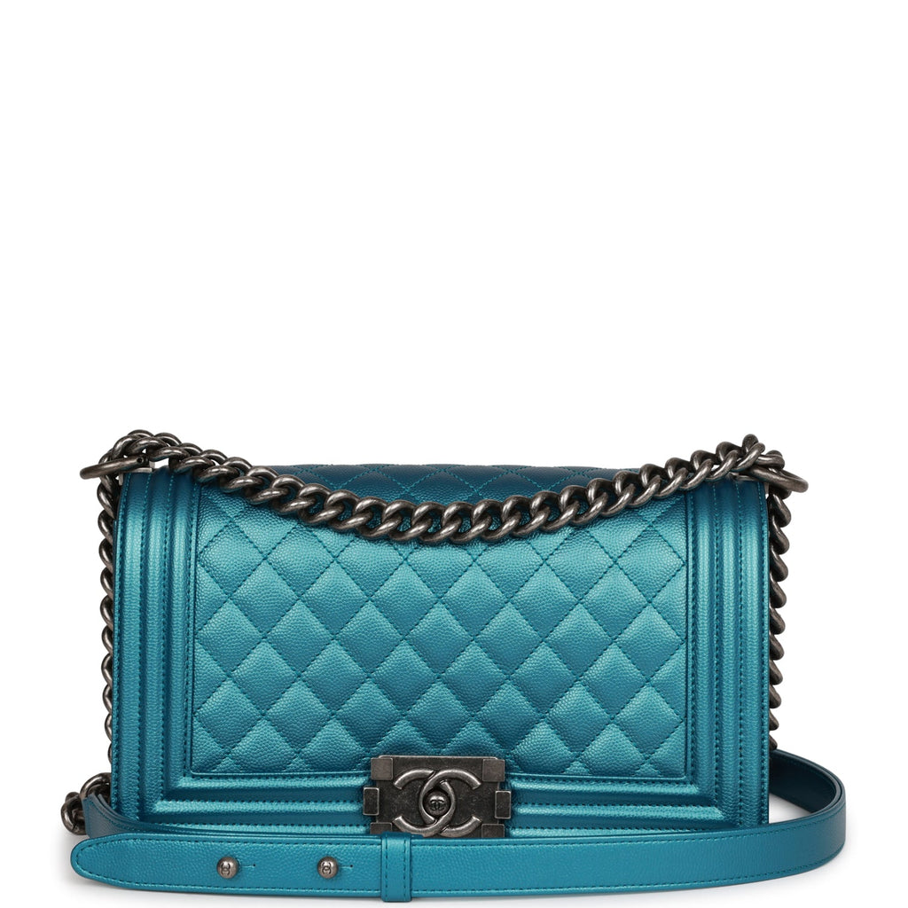 Chanel Medium Boy Bag Metallic Blue Caviar Ruthenium Hardware – Madison  Avenue Couture