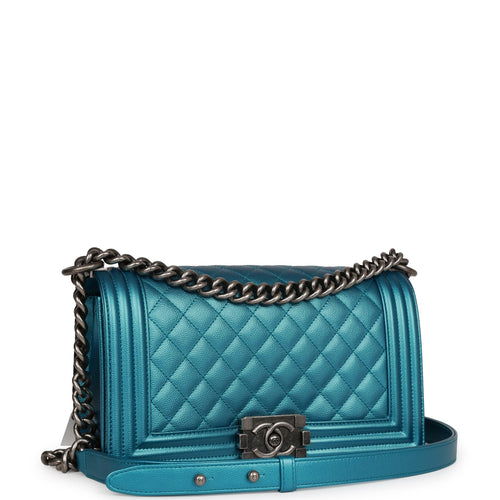 Chanel Medium Boy Bag Metallic Blue Caviar Ruthenium Hardware
