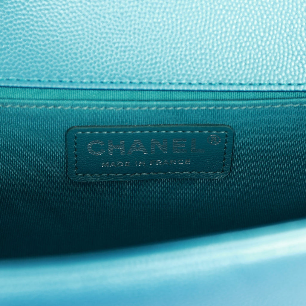 Chanel Medium Boy Bag Metallic Blue Caviar Ruthenium Hardware