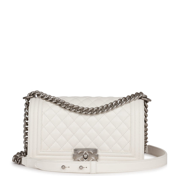 CHANEL Iridescent Caviar Quilted Mini Top Handle Rectangular Flap White  709137