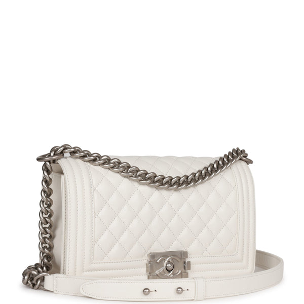 Chanel White Quilted Caviar Boy Bag Old Medium Silver Hardware, 2019  Available For Immediate Sale At Sotheby's