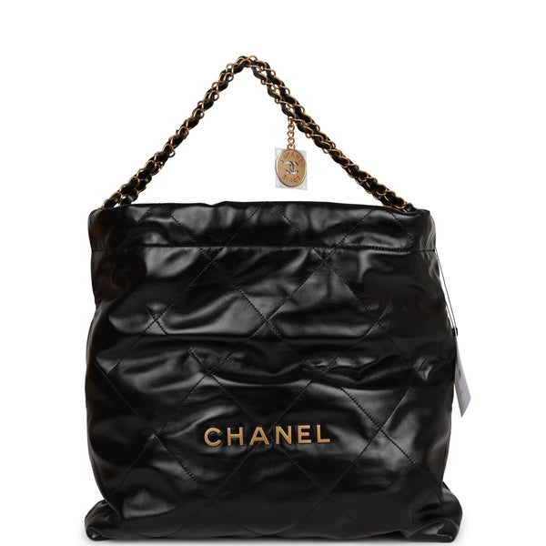 CHANEL 22 BAG BLACK and ECRU Tweed with Gold-Tone Hardware at