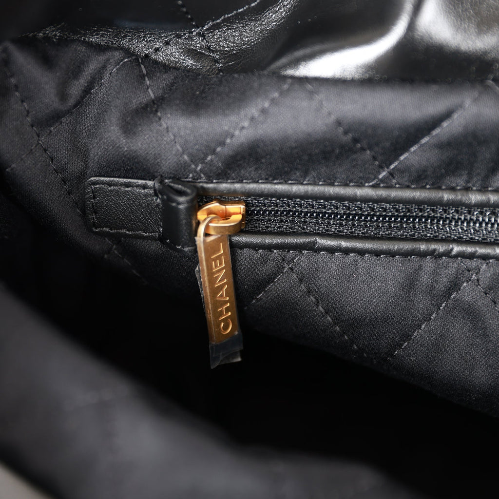 Chanel Medium 22 Bag Black Calfskin Aged Gold Hardware – Madison