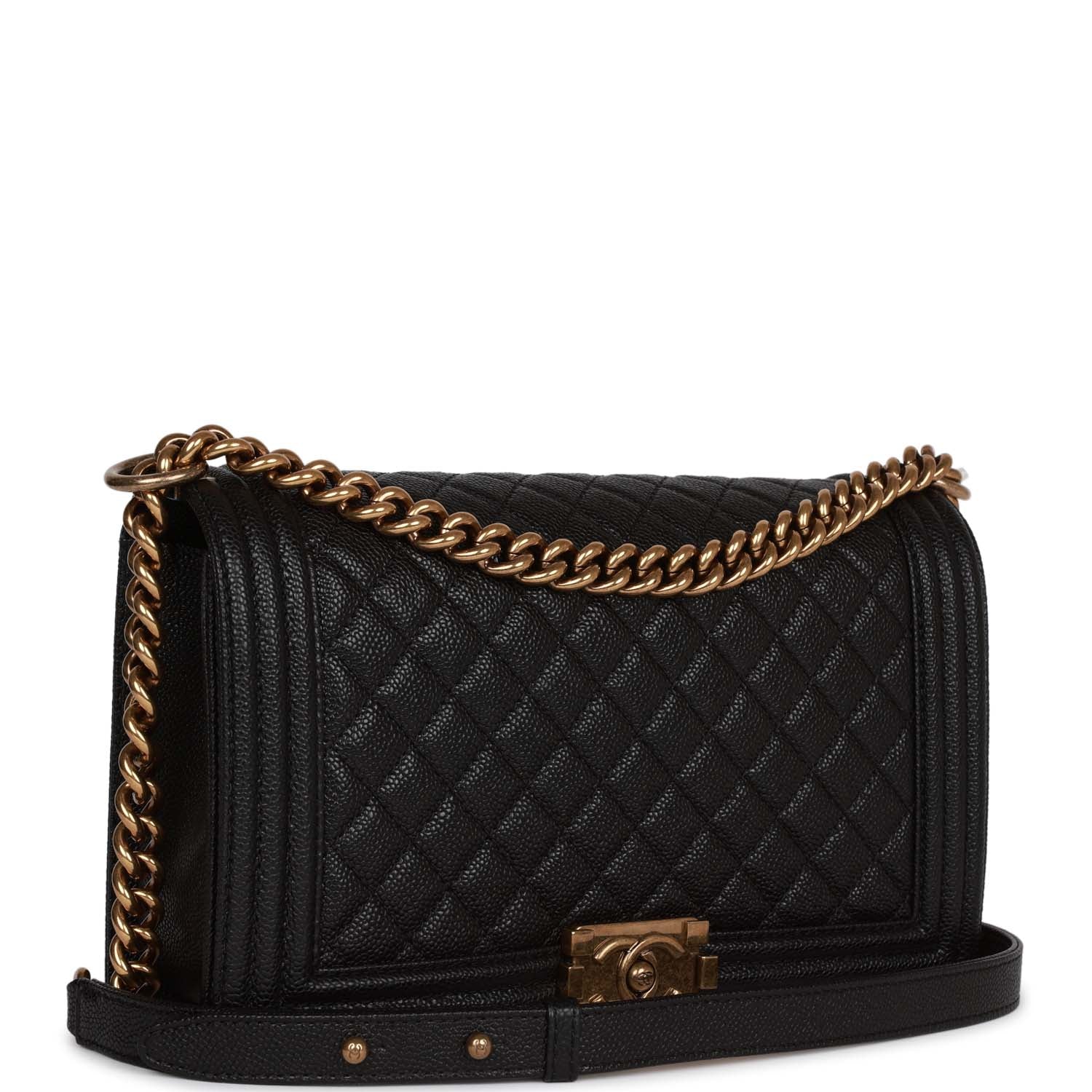 Chanel Medium Boy Bag Black Caviar Antique Gold Hardware