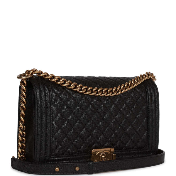 CHANEL Caviar Chevron Quilted Small Boy Flap Black 1305282