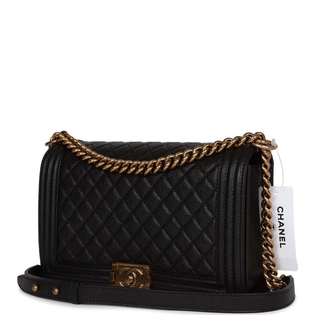 Chanel Medium Boy Bag Black Caviar Antique Gold Hardware – Madison Avenue  Couture
