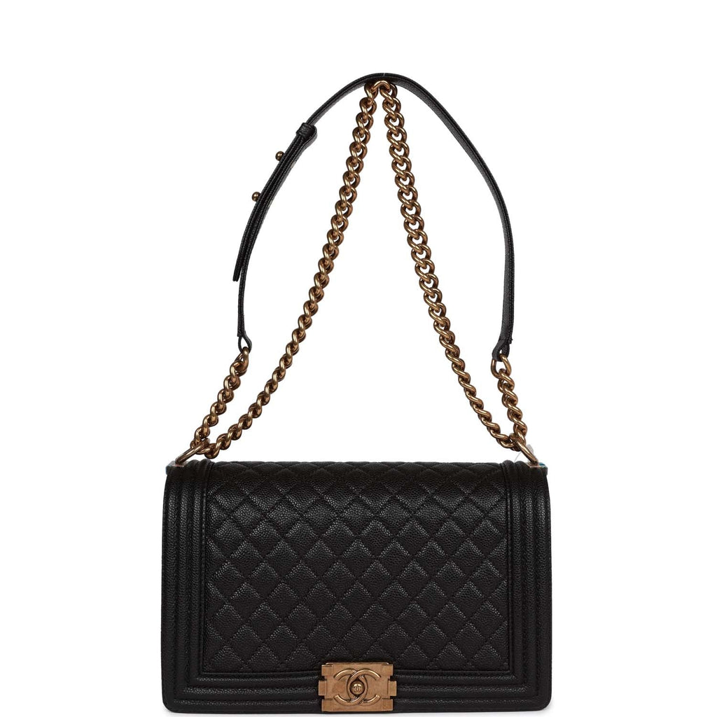 Chanel Medium Boy Bag Black Caviar Antique Gold Hardware – Madison Avenue  Couture