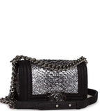 Pre-owned Chanel Small Boy Bag Black Suede and Silver Python Silver Hardware