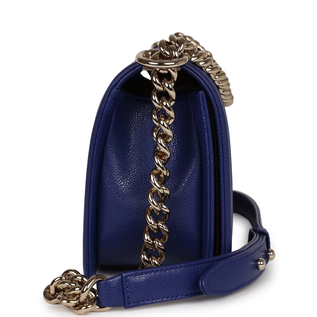 Chanel Medium Boy Bag Blue Caviar Light Gold Hardware