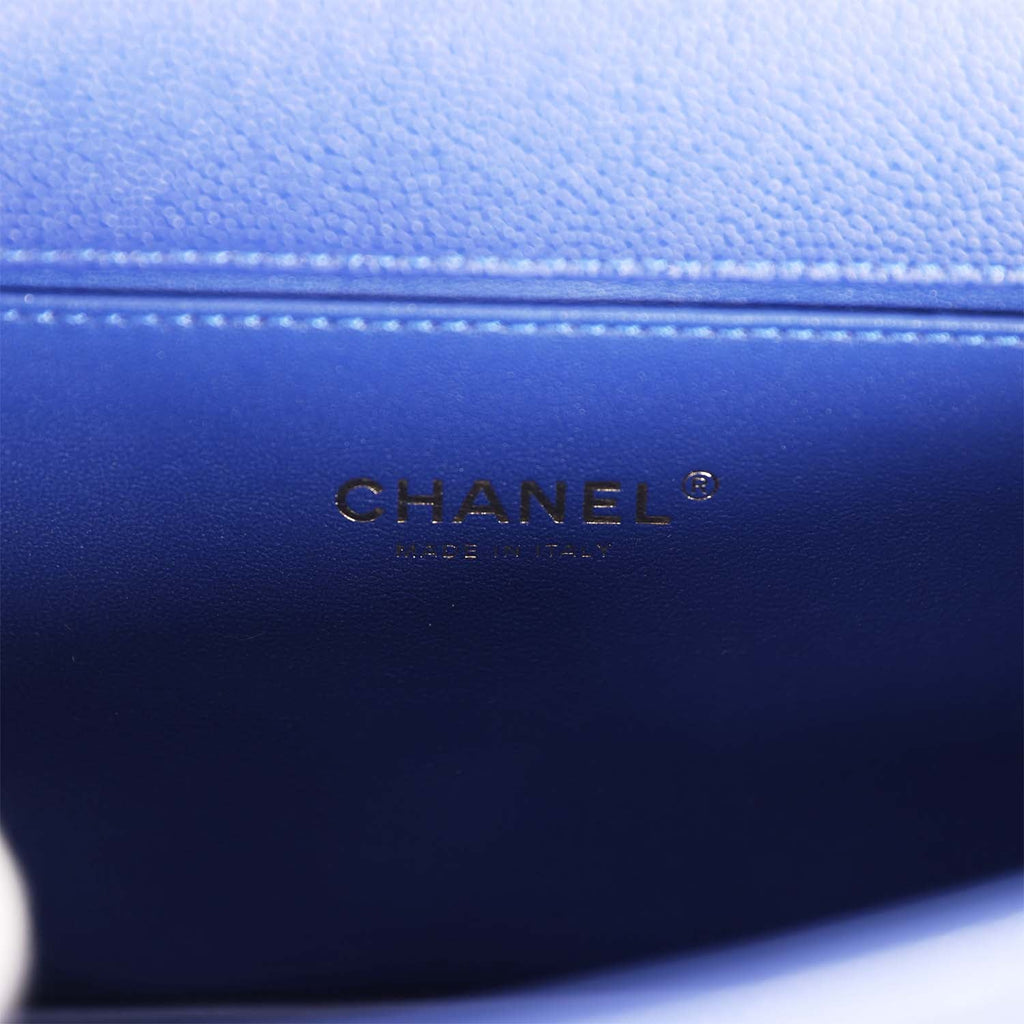 Buy Exclusive Chanel Blue Caviar Chevron Classic Flap Small Light Gold Hardware | Sale | REDELUXE