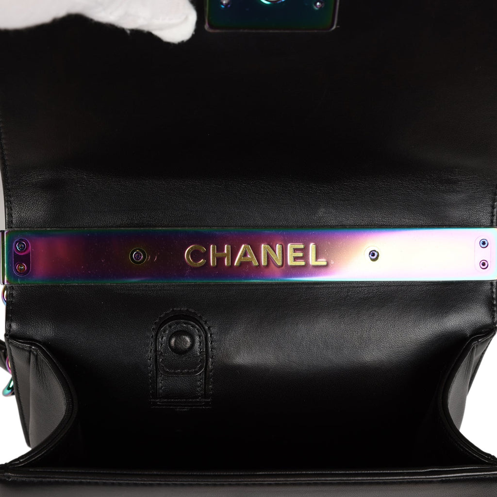 Chanel Boy Flap Bag Chevron Lambskin With Holographic Pvc Small